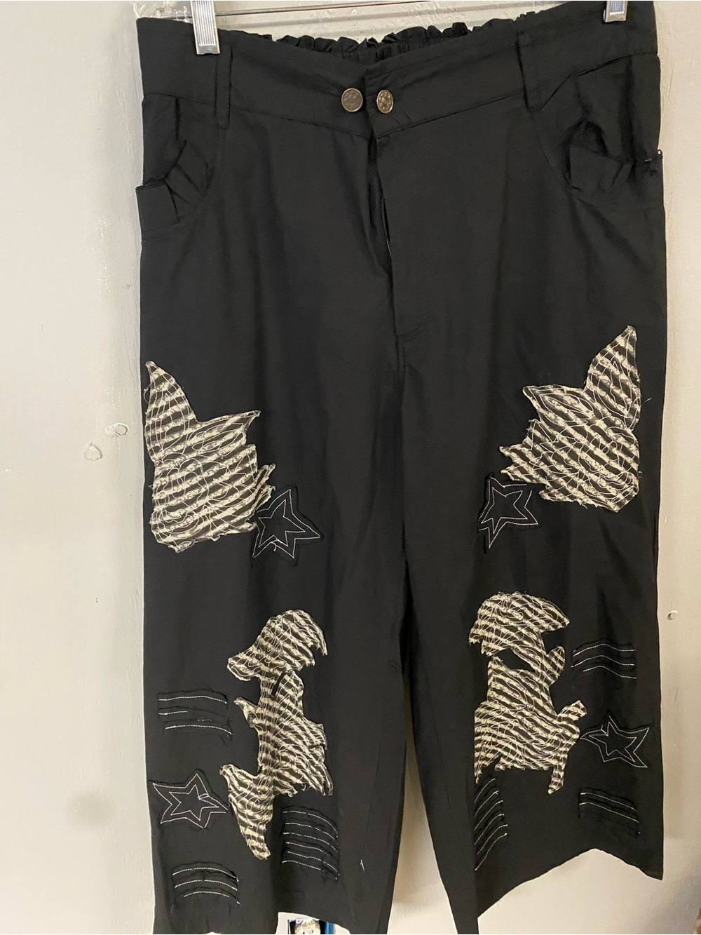 Arabella Black womens Casual Pants with Beige Appliqué Stars